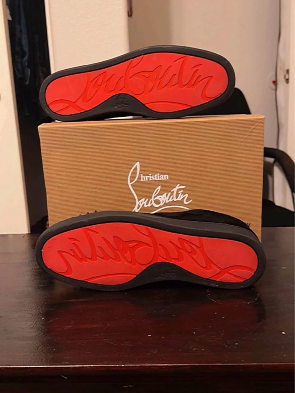 Christian Louboutin Men’s Black Suede Spike-Embellished Low Top Sneakers